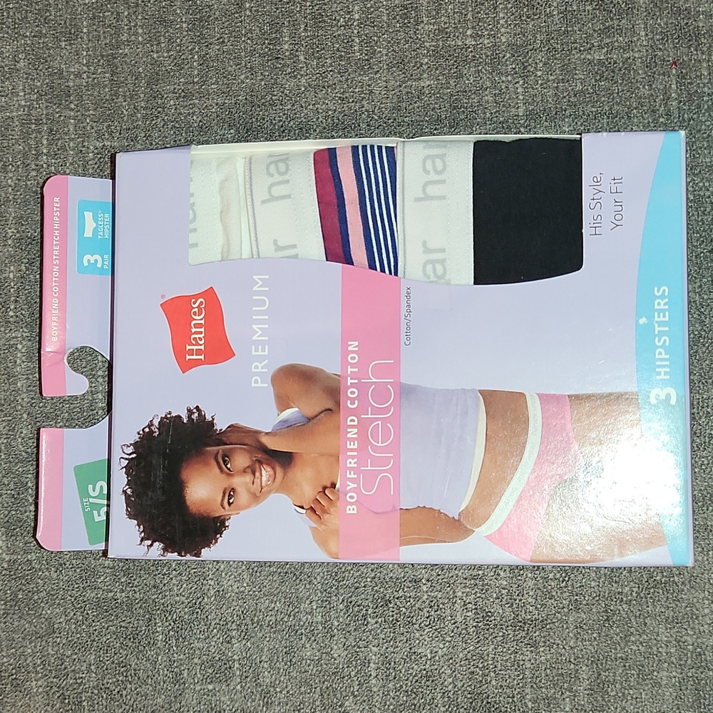 HANES GIRLS NEW 3 BOYFRIEND COTTON STRETCH UNDERWEAR SIZE 5/SM. BY MULTICOLOR
